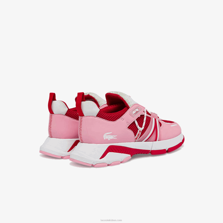 mulheres Lacoste rosa e branco f50 tênis colorblock têxtil l003 08D02754