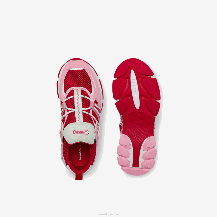 mulheres Lacoste rosa e branco f50 tênis colorblock têxtil l003 08D02754