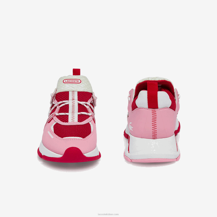 mulheres Lacoste rosa e branco f50 tênis colorblock têxtil l003 08D02754